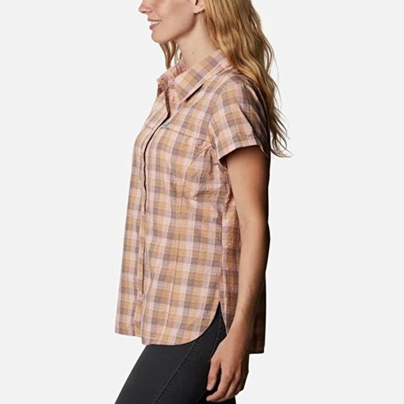 🆕Columbia Women's Silver Ridge™ Novelty SS Shirt, Peach Quartz Gingham, NWT - Picture 4 of 6